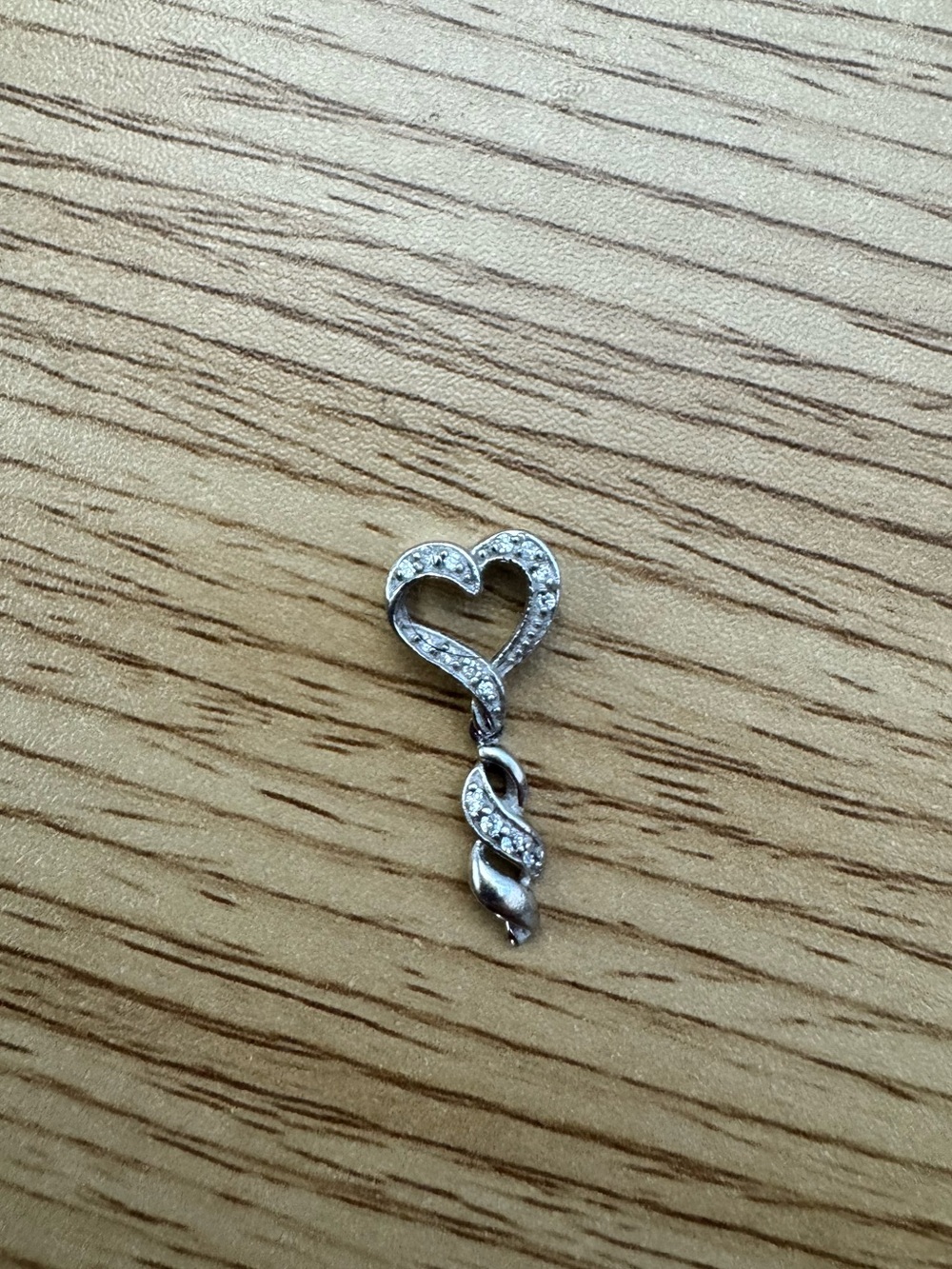 Y2K Silver Dangly Heart Pendant Charm with Crystal Accents